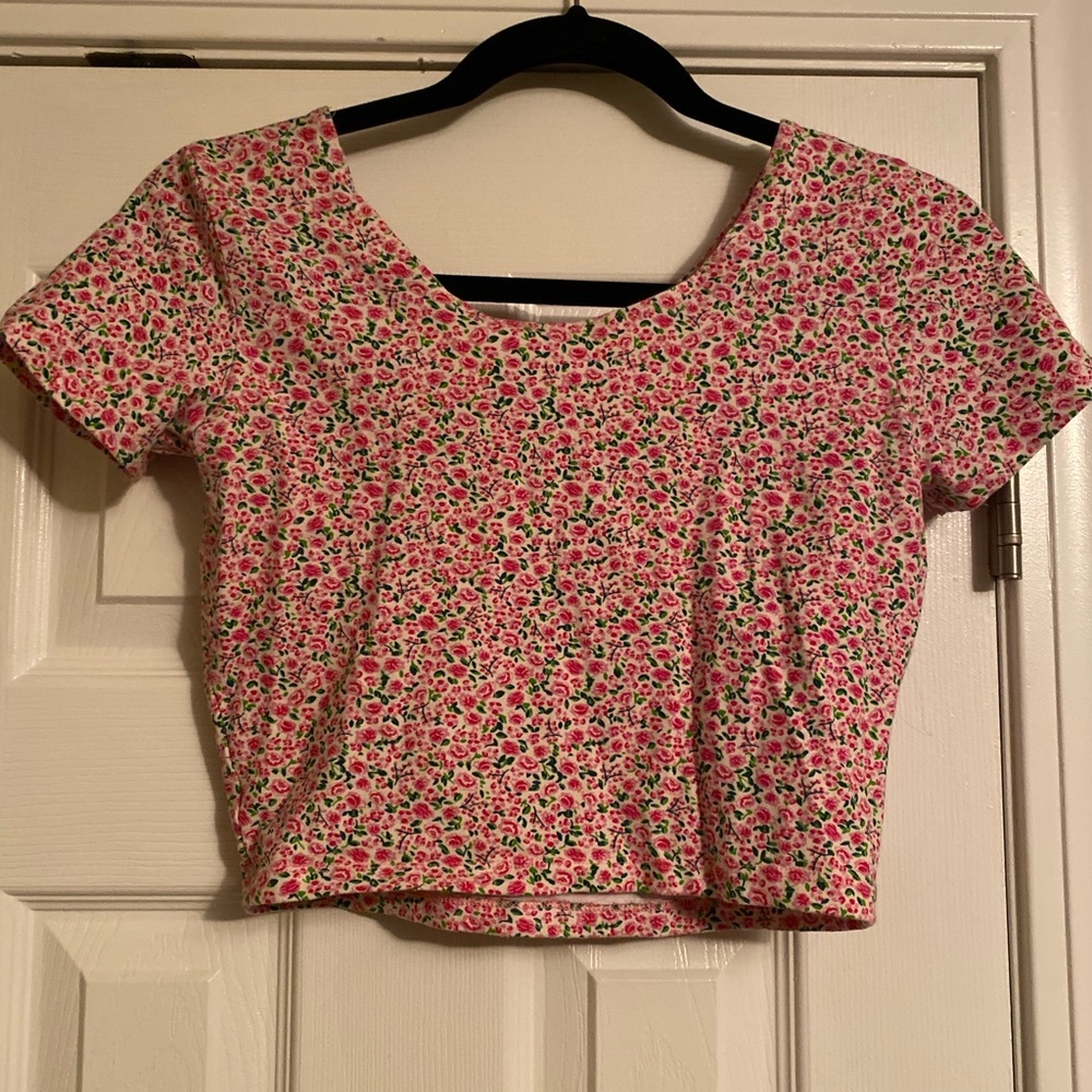 American Apparel cropped pink floral T-shirt